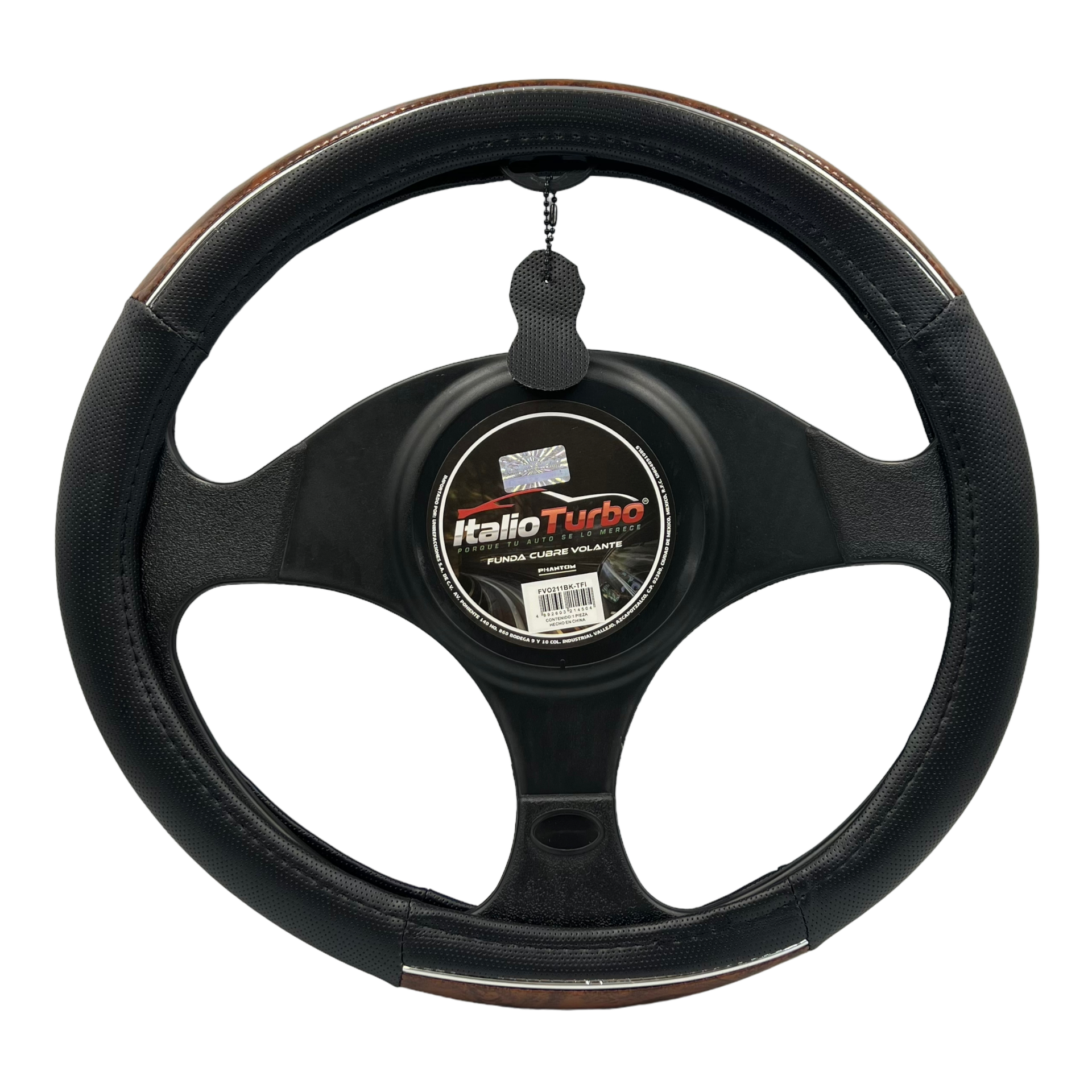 Funda cubre volante con acabado tipo madera y cromo