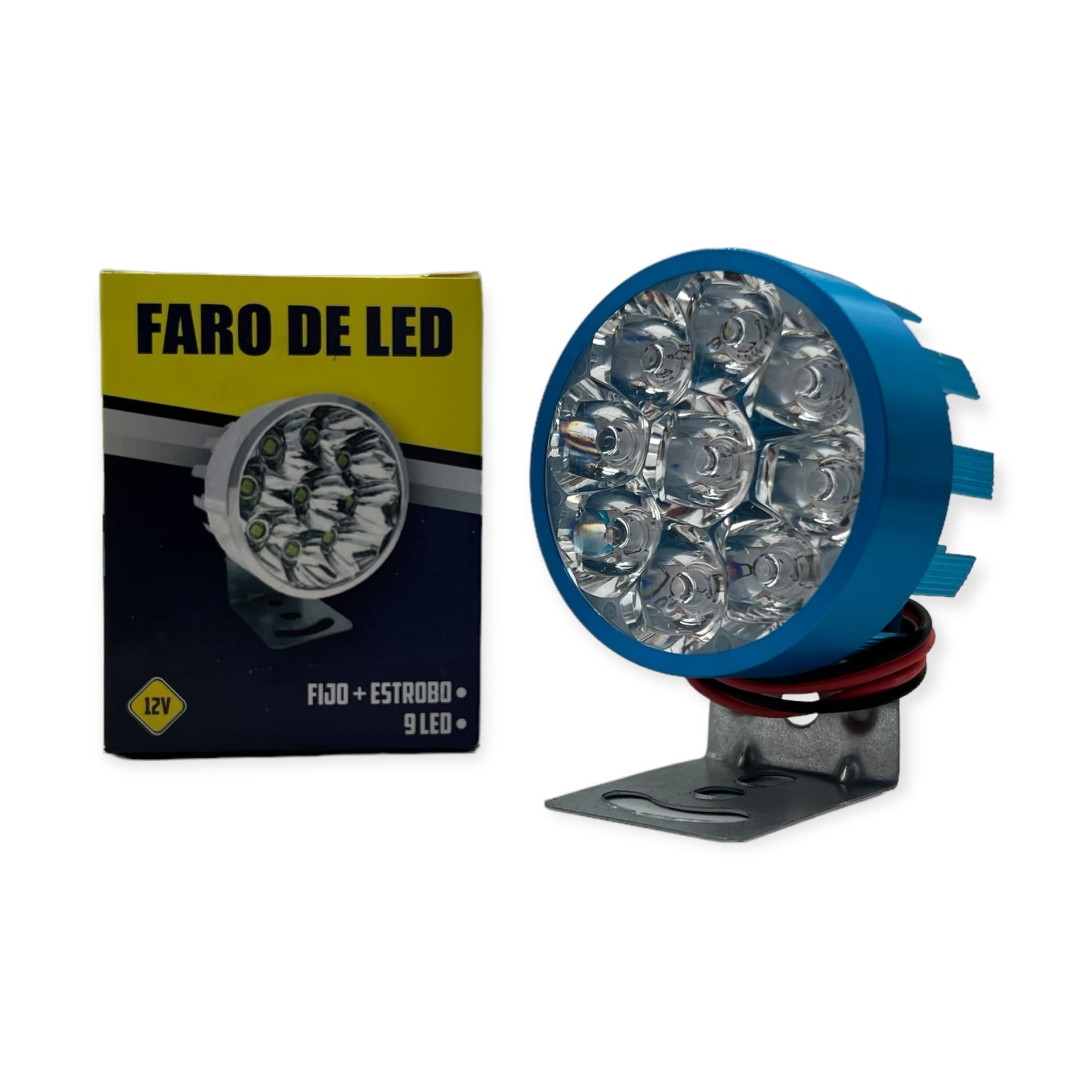 Faro de 9 LED con carcaza de color  — Azul