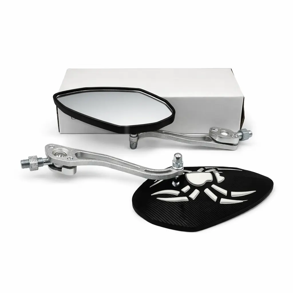 Espejo universal para moto con diseño de araña plata