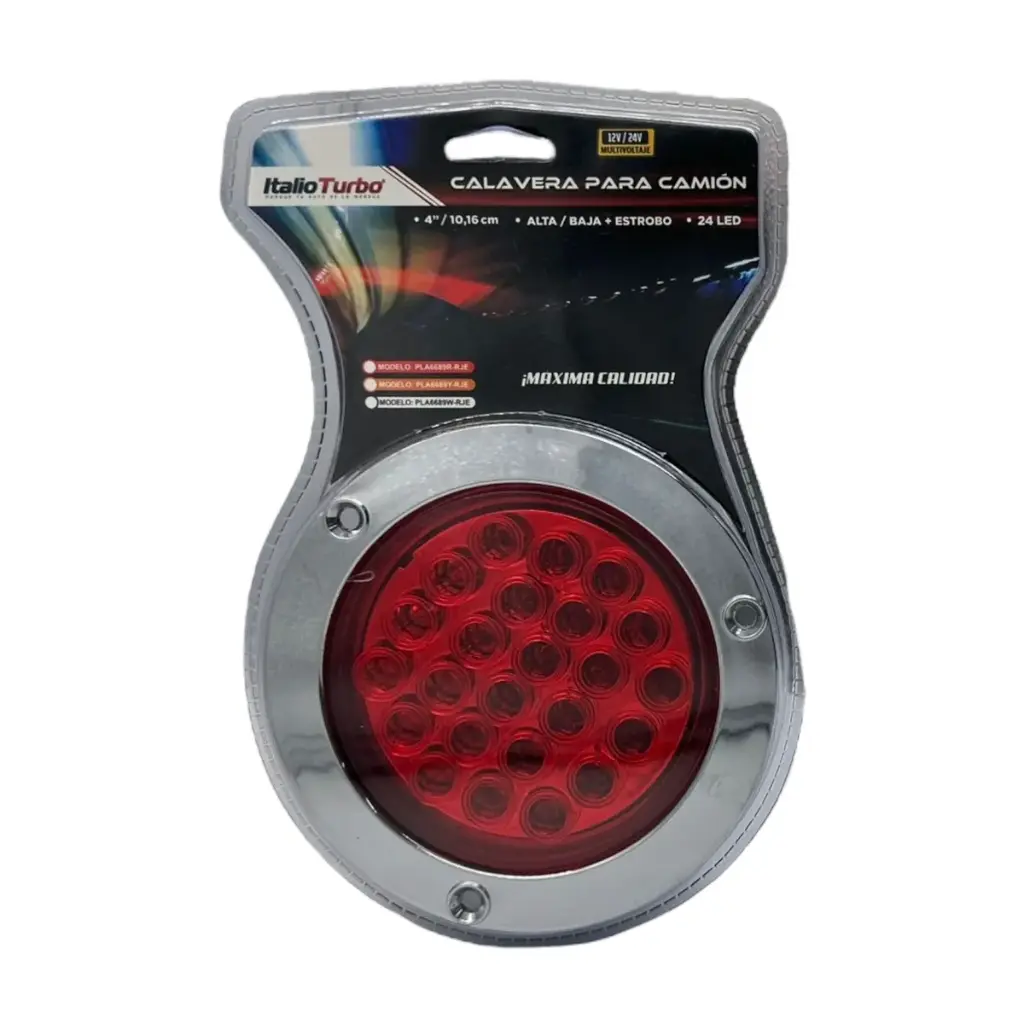 Plafón rojo de 4" con 24 LED multivoltaje con función alta y baja contorno cromado