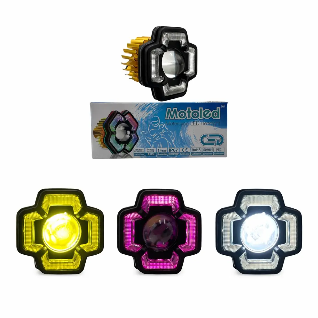 Faro LED para moto tipo cross con aro RGB