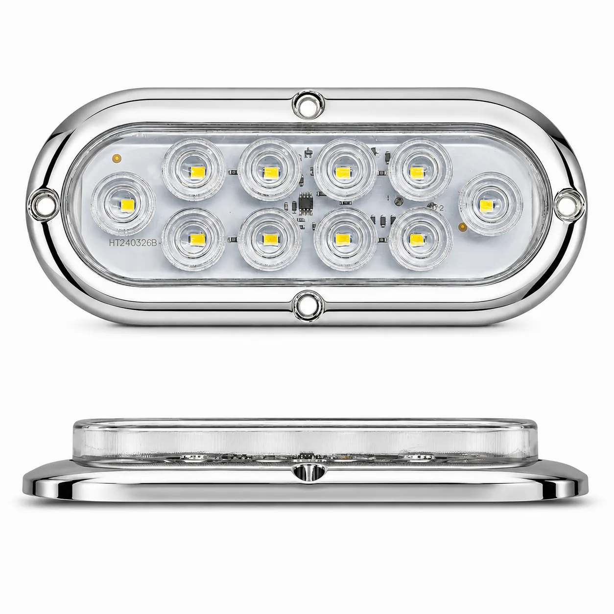 Plafón LED ovalado blanco con base cromado de 10 LED por par