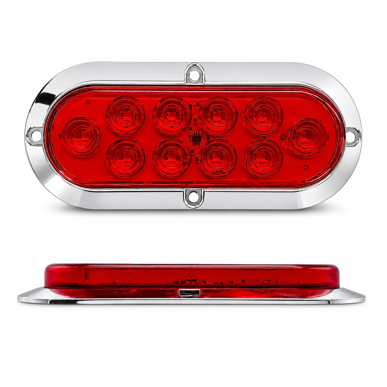 Plafón LED ovalado rojo con base cromado de 10 LED por par