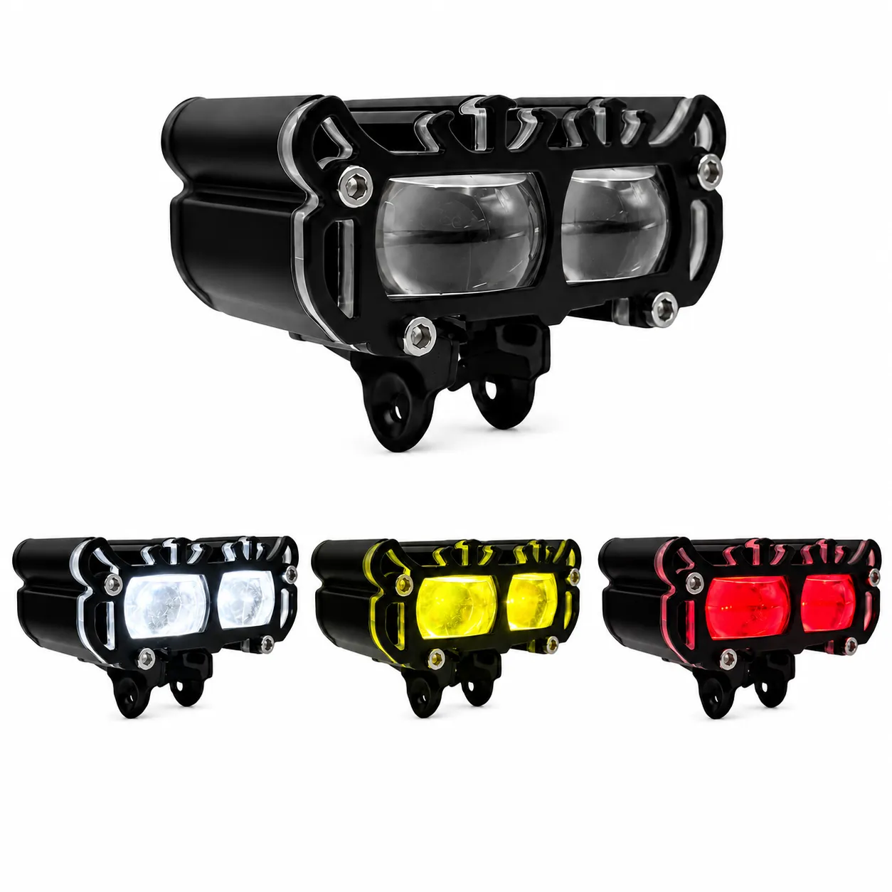 Faro LED auxiliar doble tipo proyector 4 colores para moto