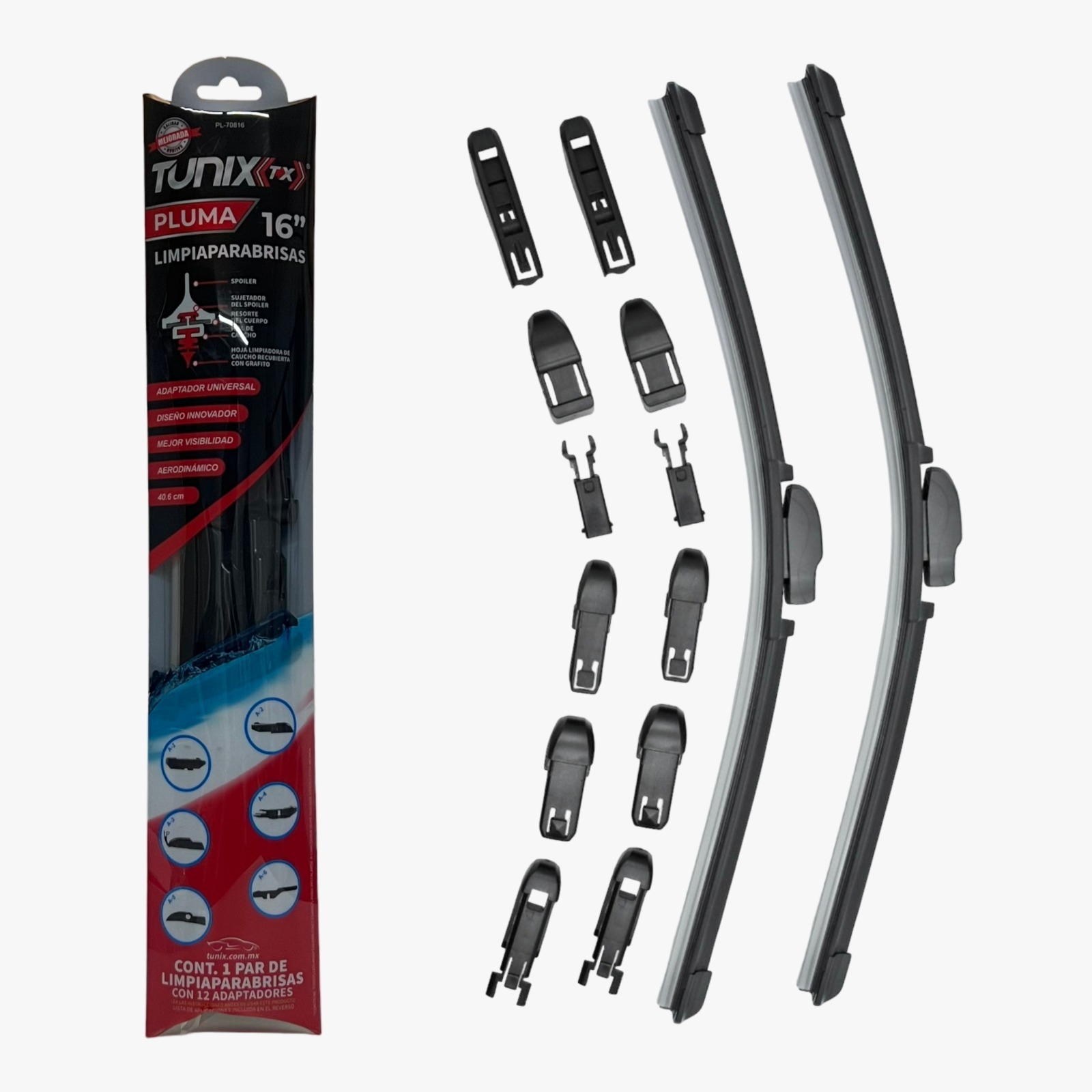 Pluma limpiaparabrisas curvo con adaptadores  · 24"
