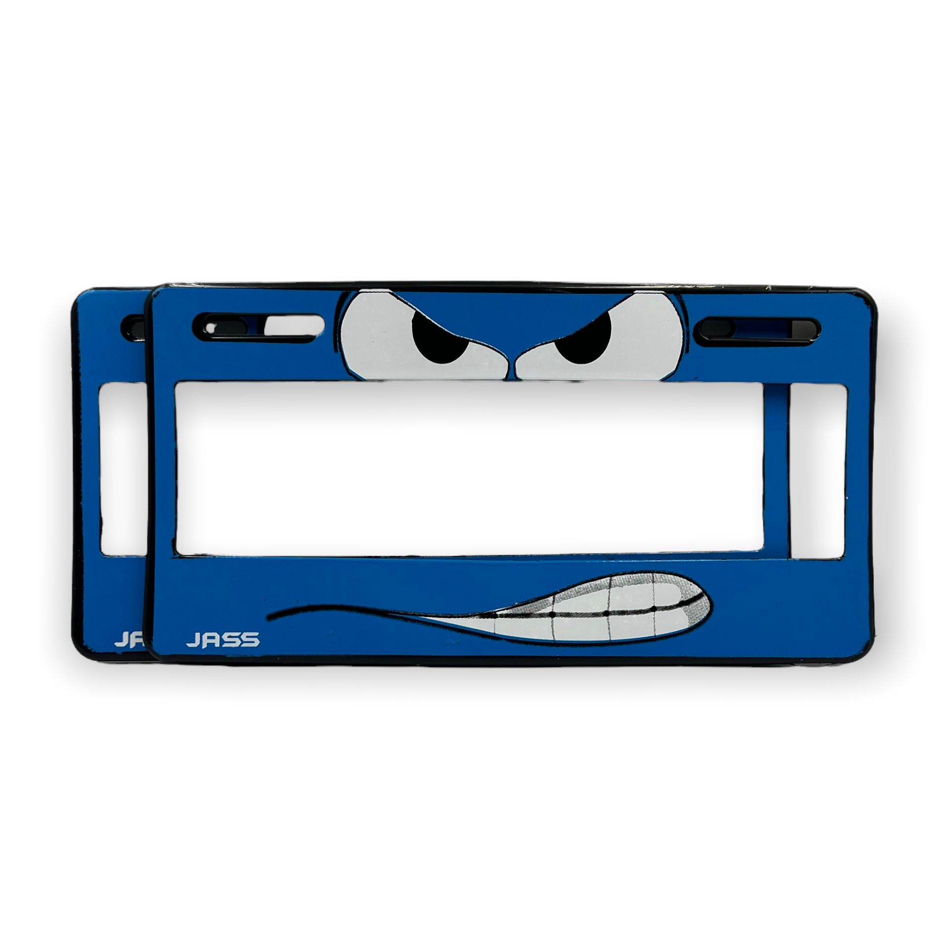 Portaplaca flexible angry face · Azul