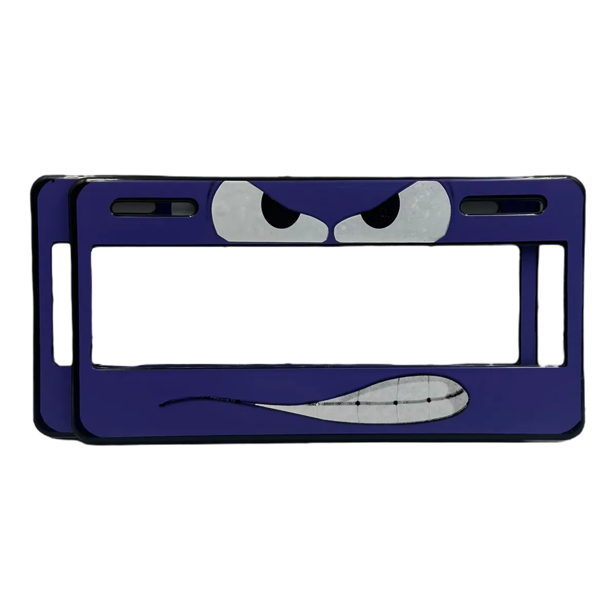 Portaplaca flexible angry face — Morado
