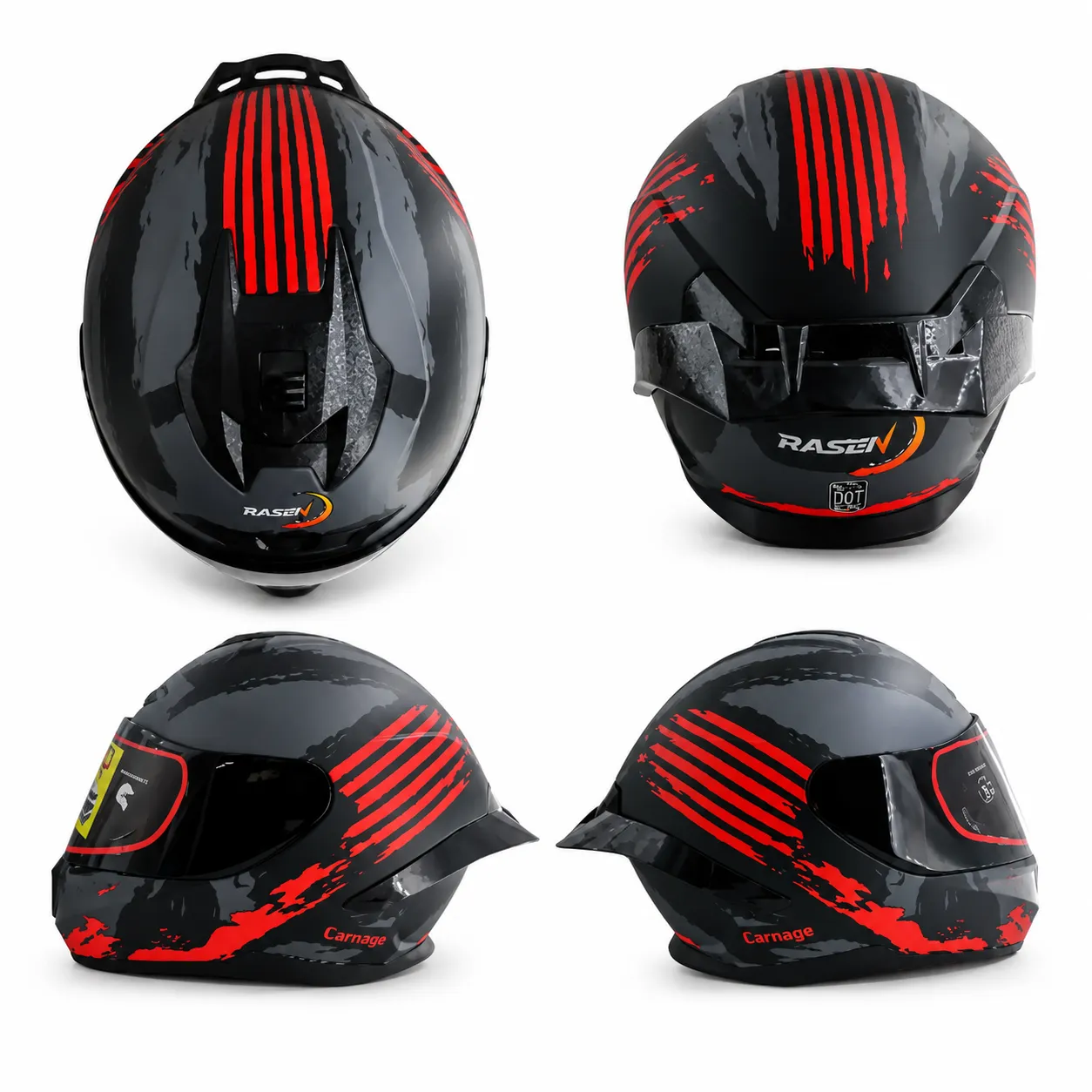 Casco cerrado con franjas rojas certificado DOT · XXL