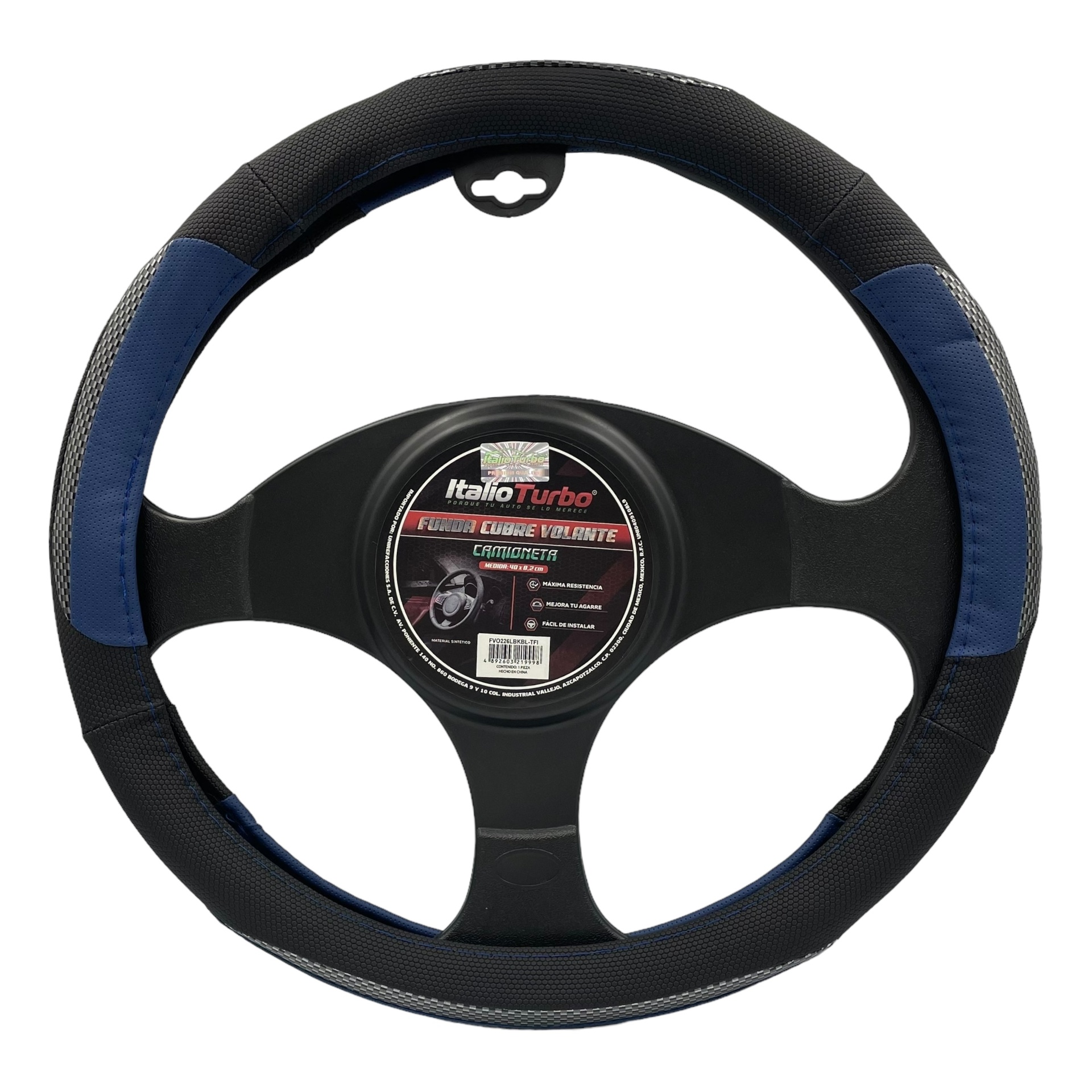 Funda cubrevolante de vinipiel con detalle carbon para camioneta — Azul