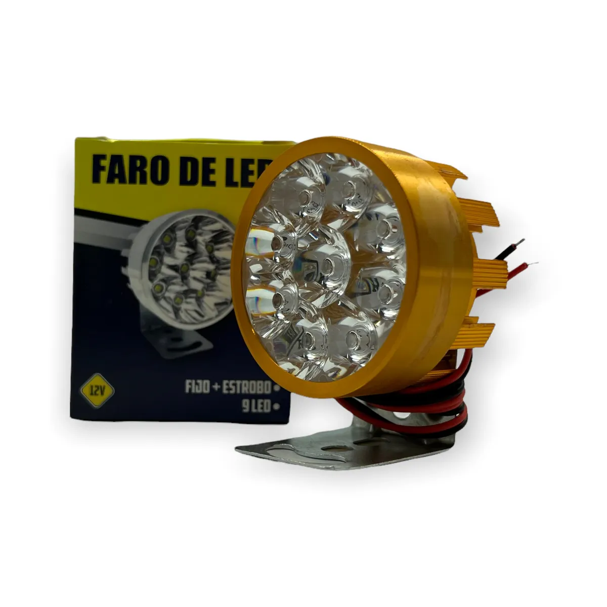 Faro de 9 LED con carcaza de color  — Dorado