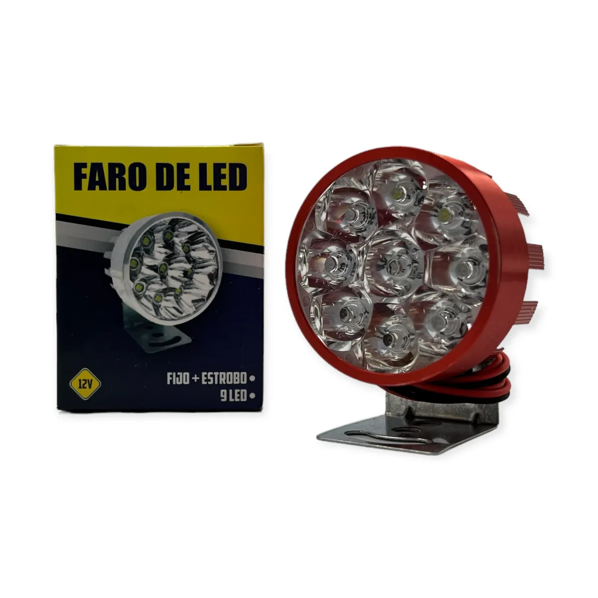 Faro de 9 LED con carcaza de color  — Rojo