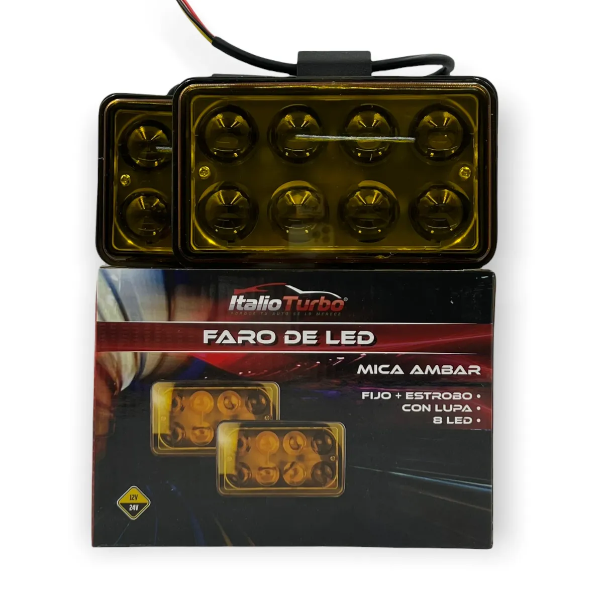 Par de faros de 8 LED con lupa  · Ámbar