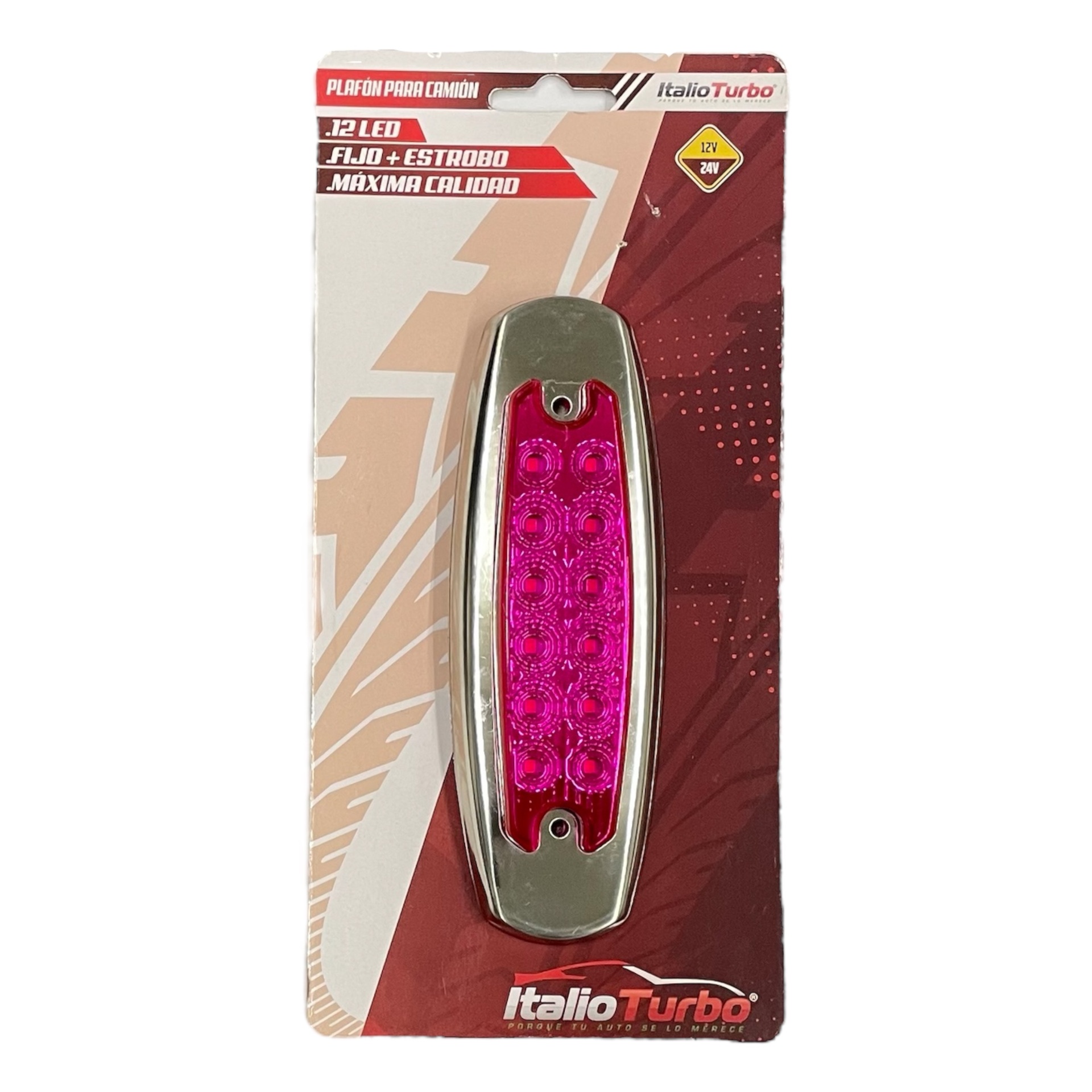 Plafón tipo Peter Bilt de 12 LED función fija y estrobo · Rosa