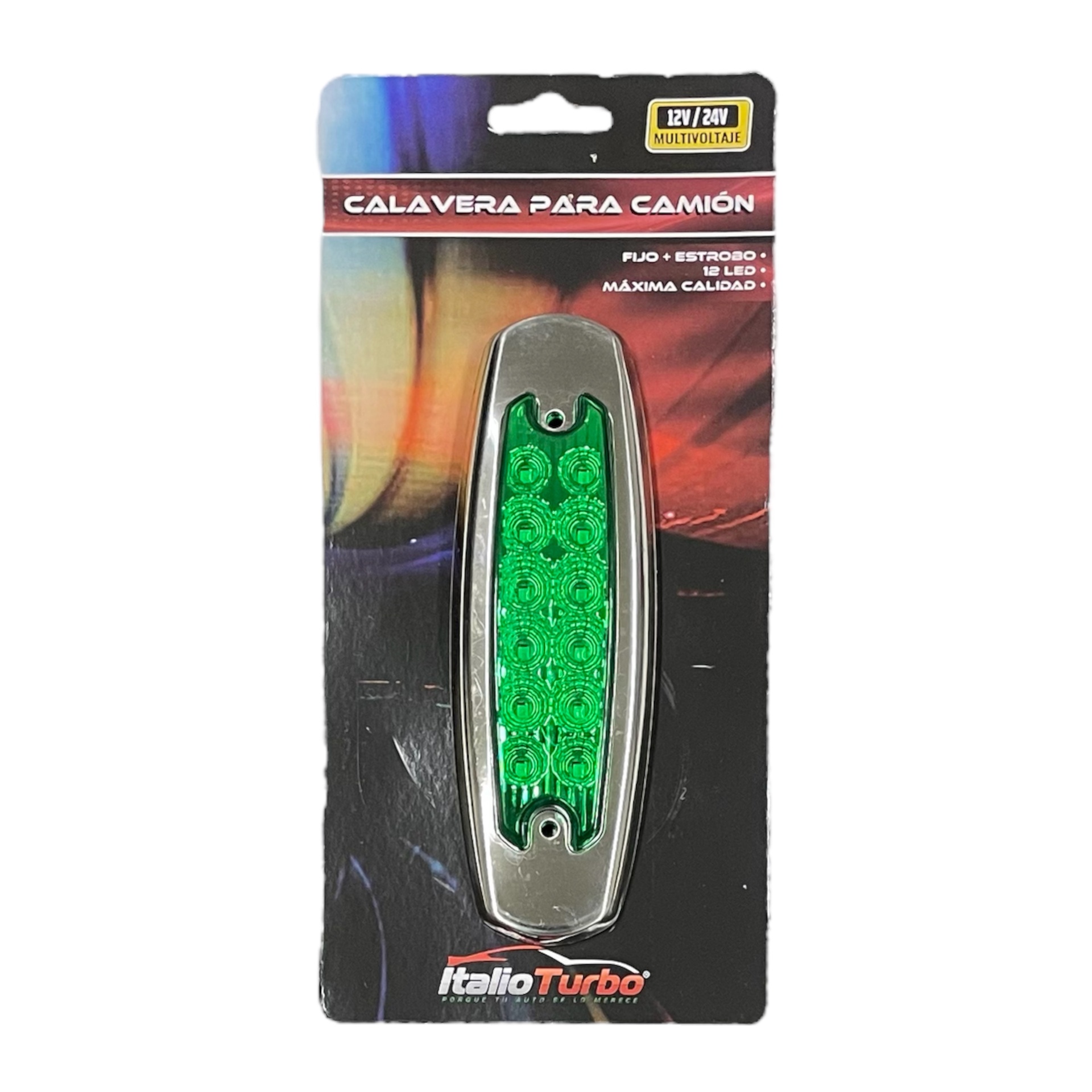 Plafón tipo Peter Bilt de 12 LED función fija y estrobo · Verde