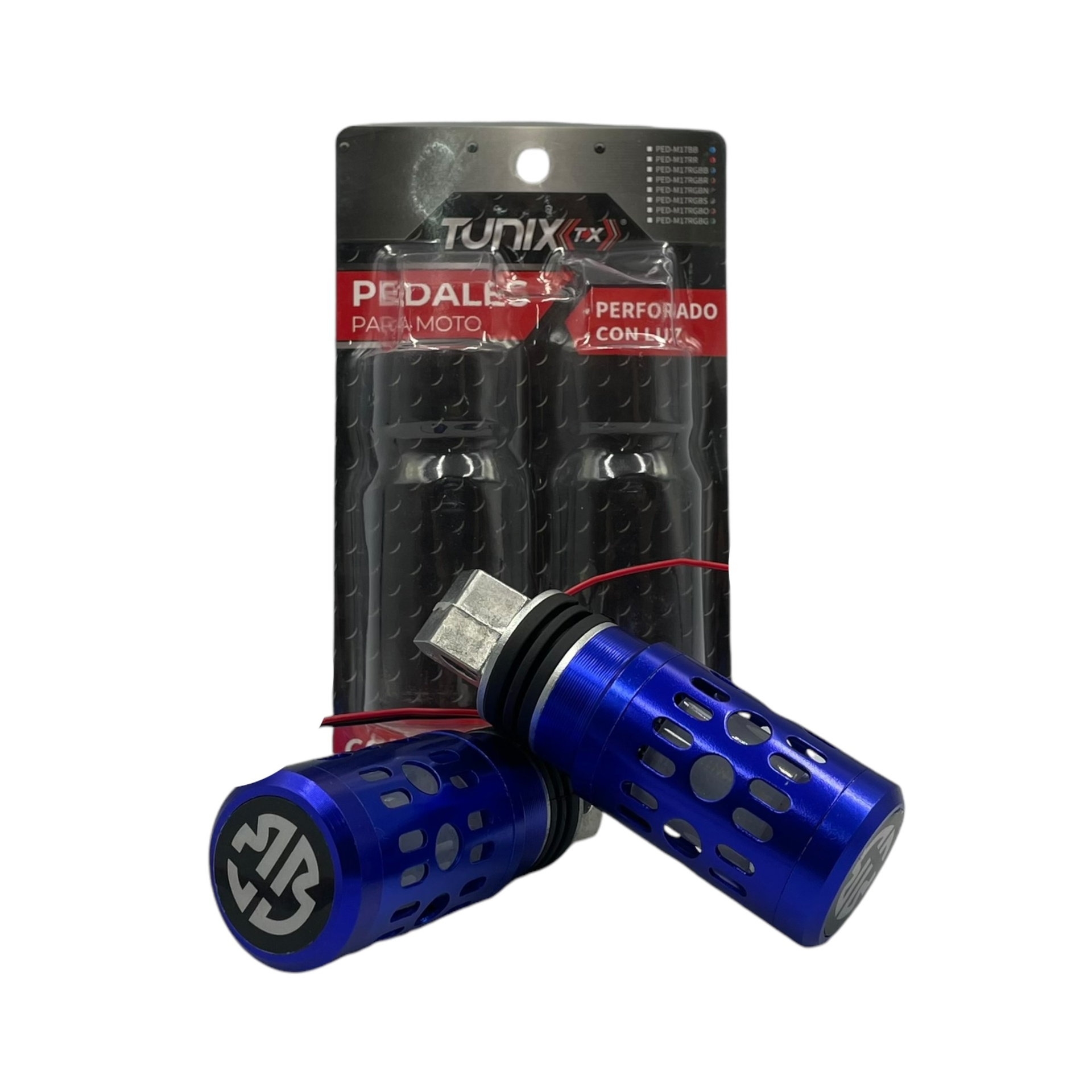 Pedal para moto de aluminio perforado con función RGB · Azul