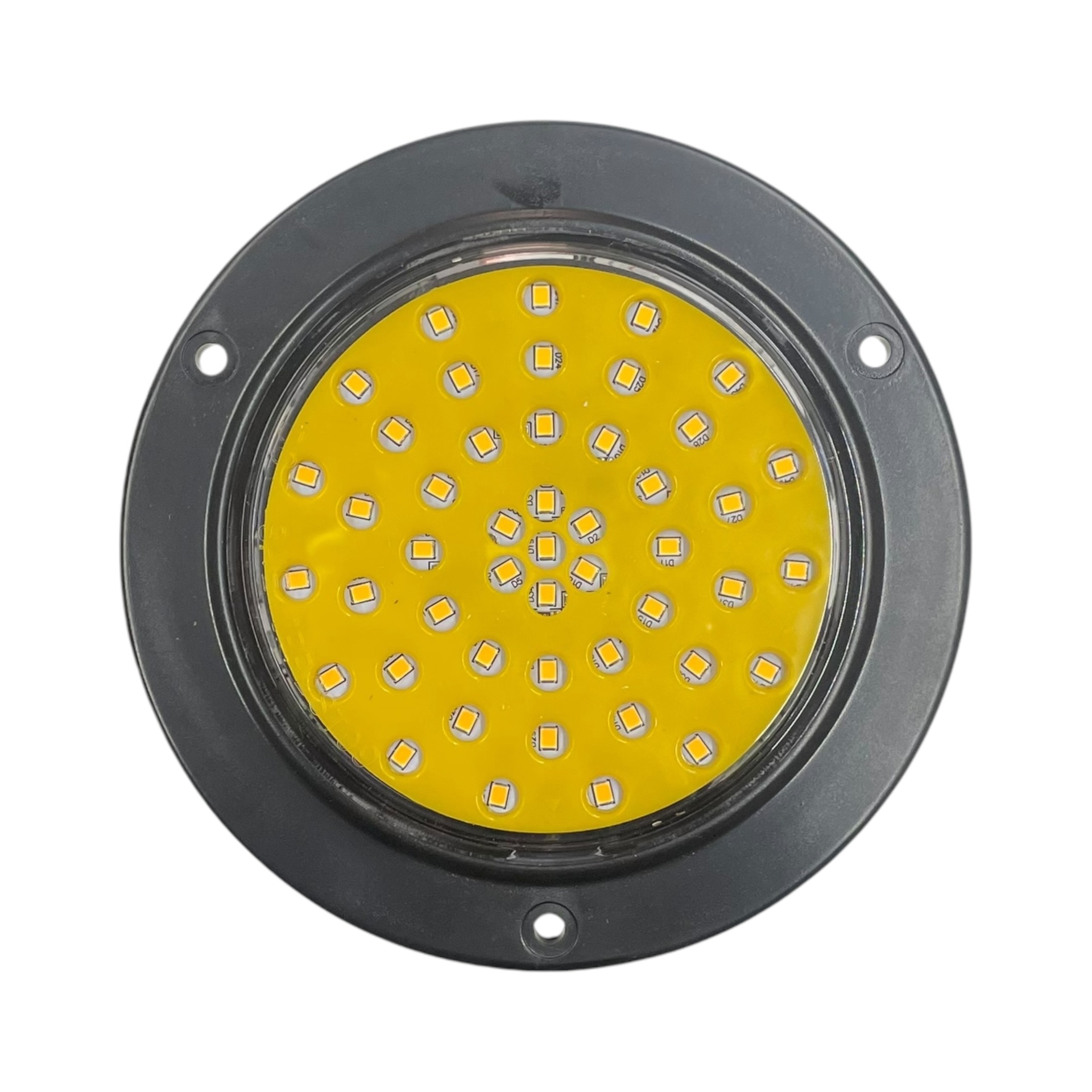 Plafon redondo de 4" con base negra de 48 LED con funciones 12/24V · Ámbar