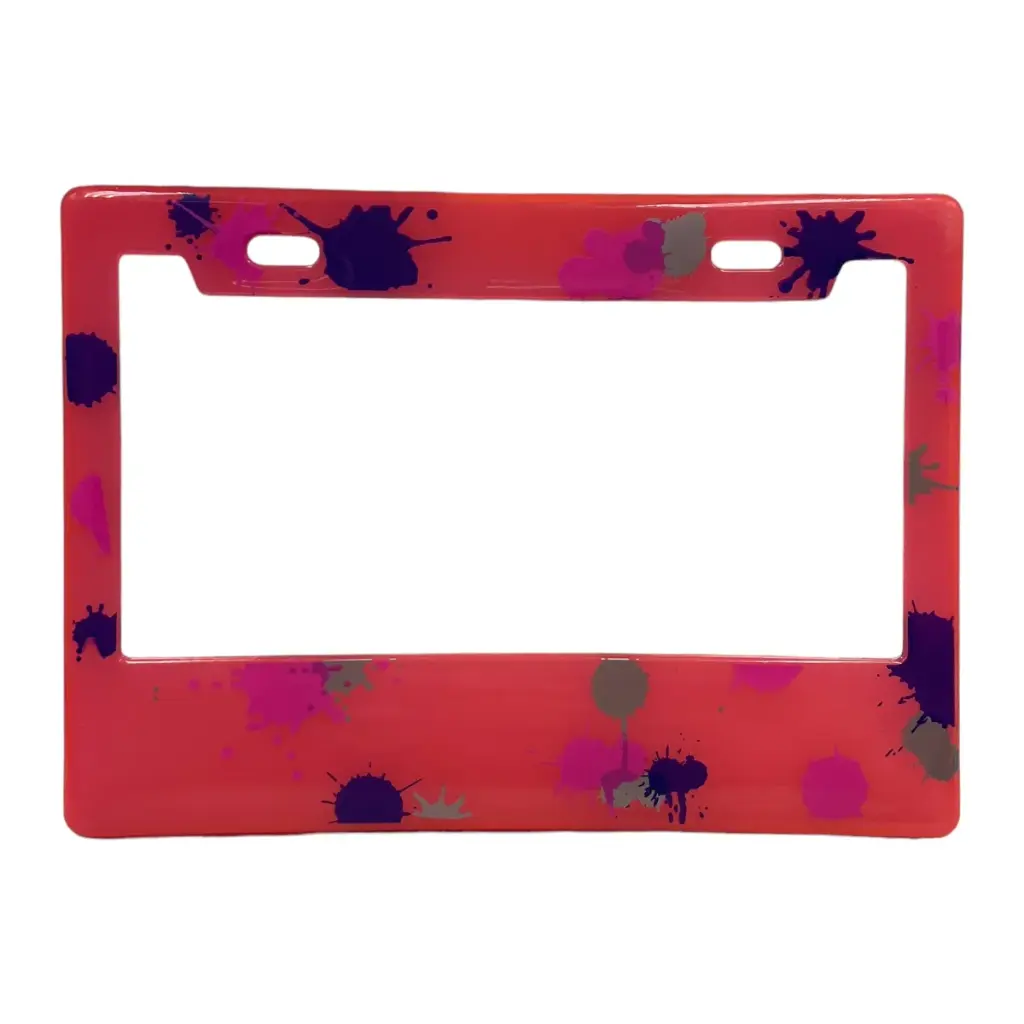 Portaplaca flexible para moto manchas varios colores  — Rosa
