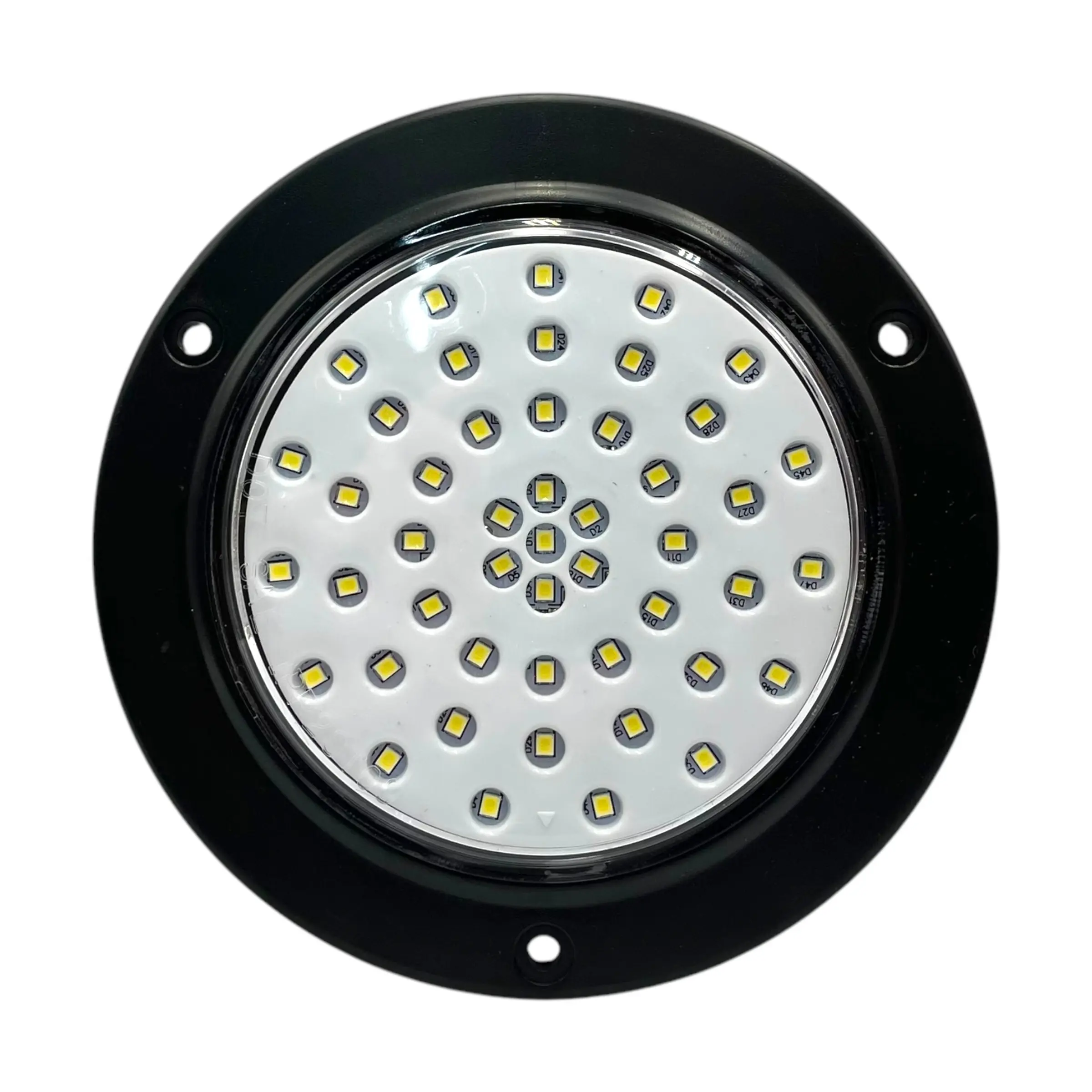 Plafon redondo de 4" con base negra de 48 LED con funciones 12/24V — Blanco