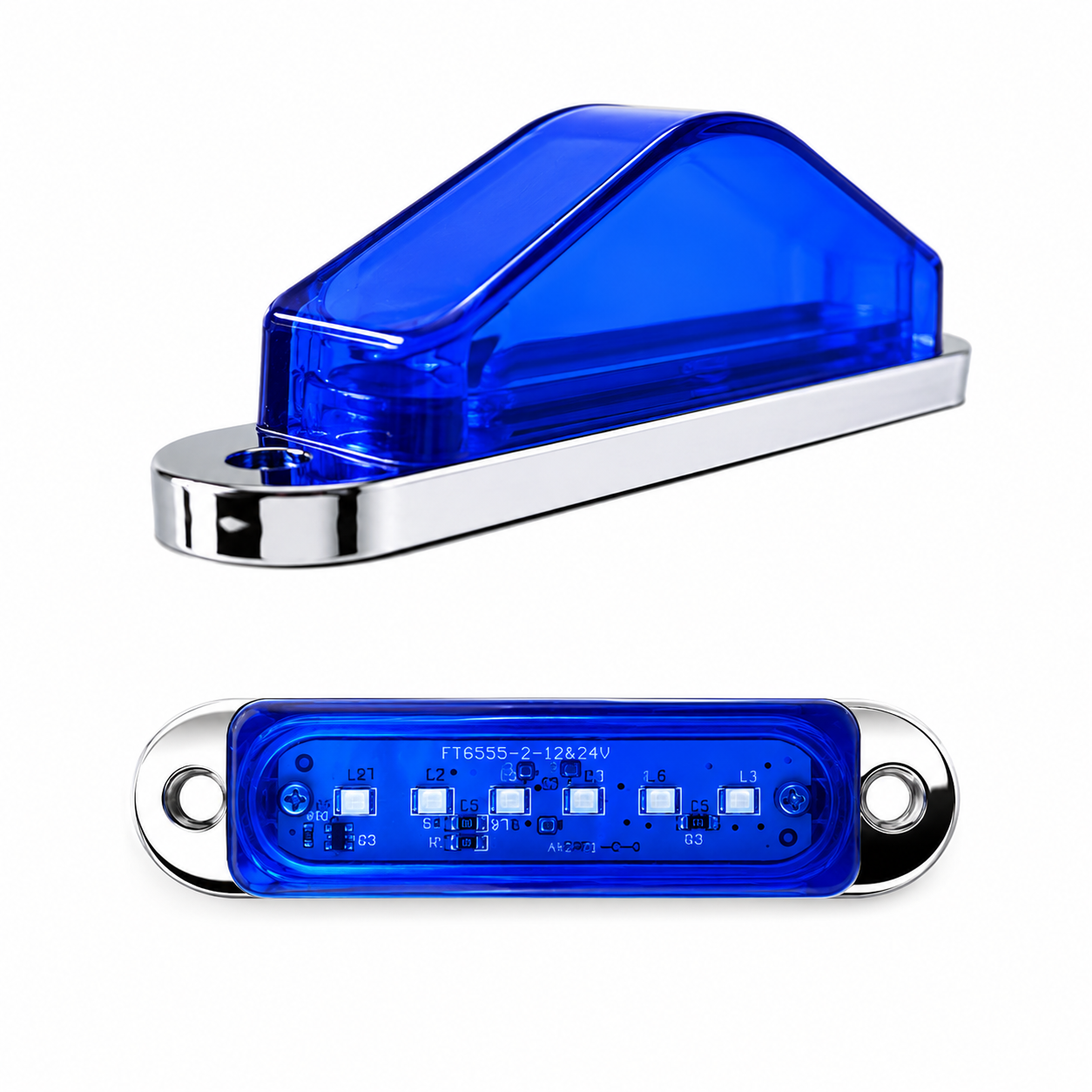 Plafón direccional azul multivoltaje de 6 LED tipo piramide — Azul