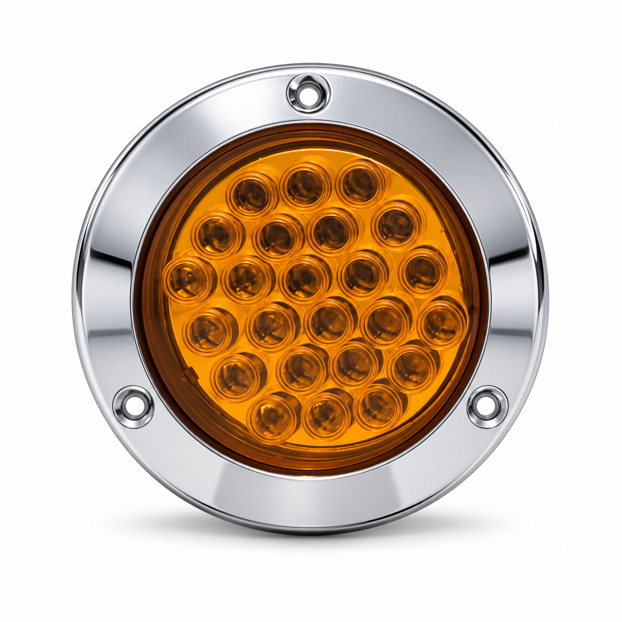 Plafón ámbar de 4" con 24 LED multivoltaje con función alta y baja contorno cromado 