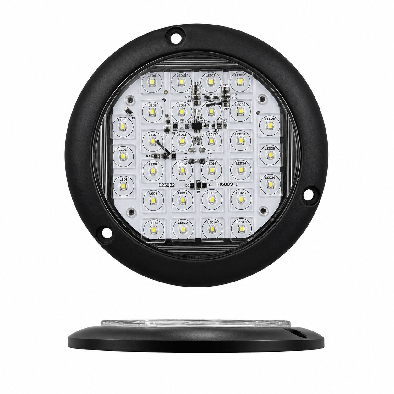 Plafón de 4" ultra slim de 30 LED con estrobo contorno negro · Blanco