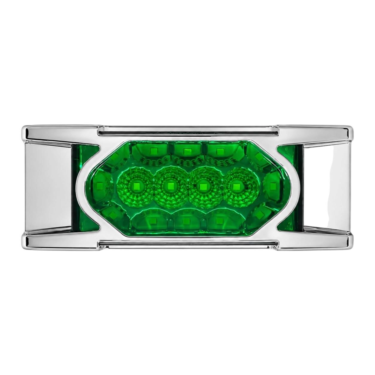 Plafón lateral para camión de 16 LED con base cromada estrobo y fijo 12/24V — Verde