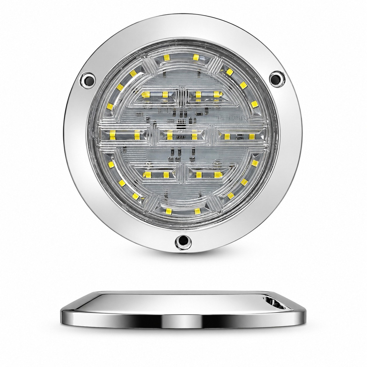 Plafón redondo para camión con base cromada y funciones de 30 LED 12/24V  · Blanco