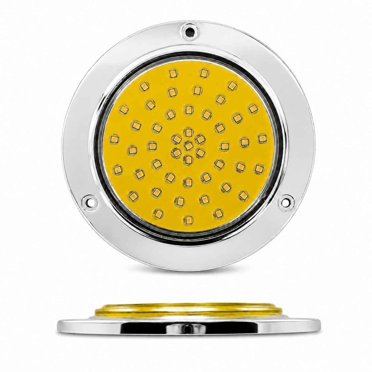 Plafón redondo de 4" con base cromada de 48 LED con funciones 12/24V — Amarillo