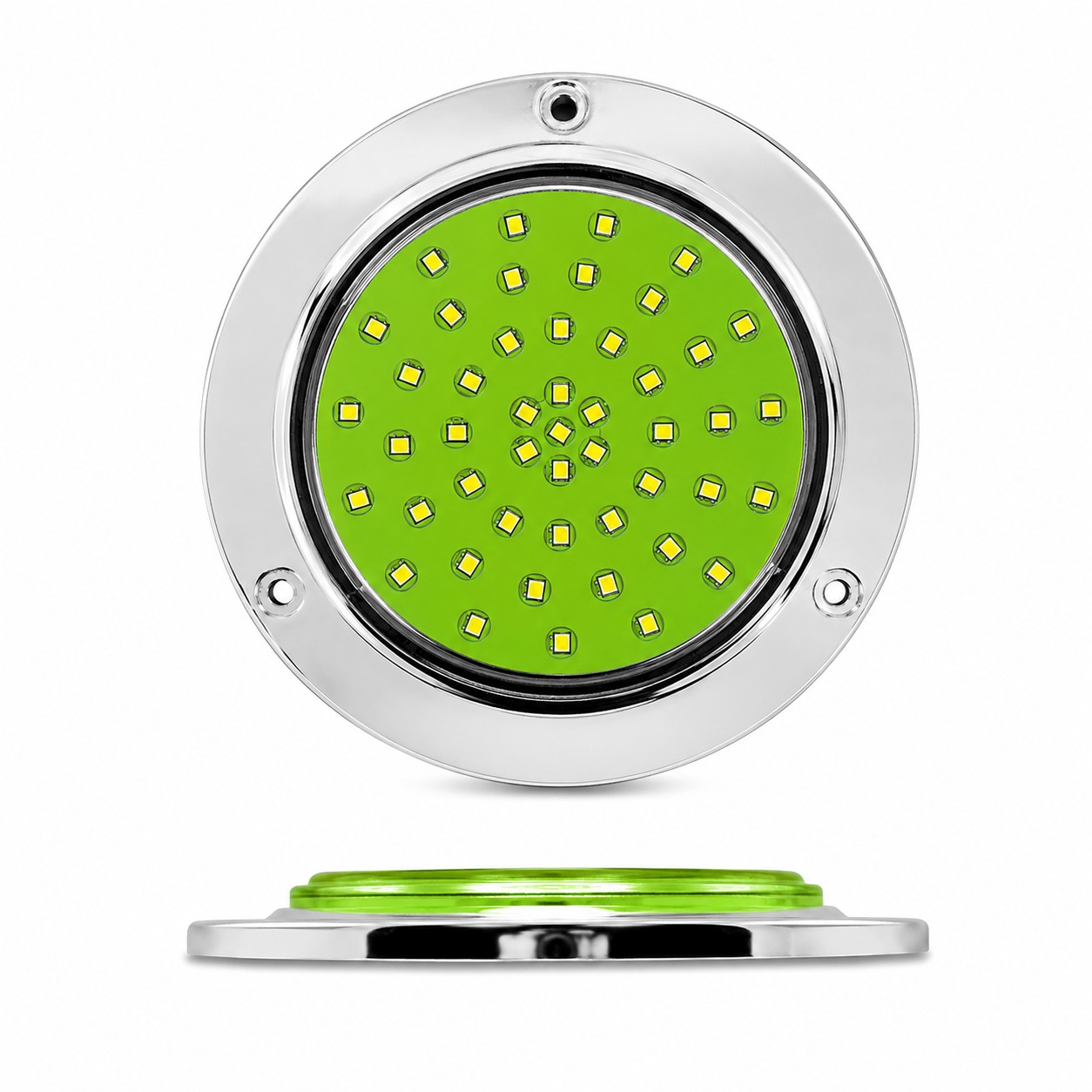 Plafón redondo de 4" con base cromada de 48 LED con funciones 12/24V — Verde