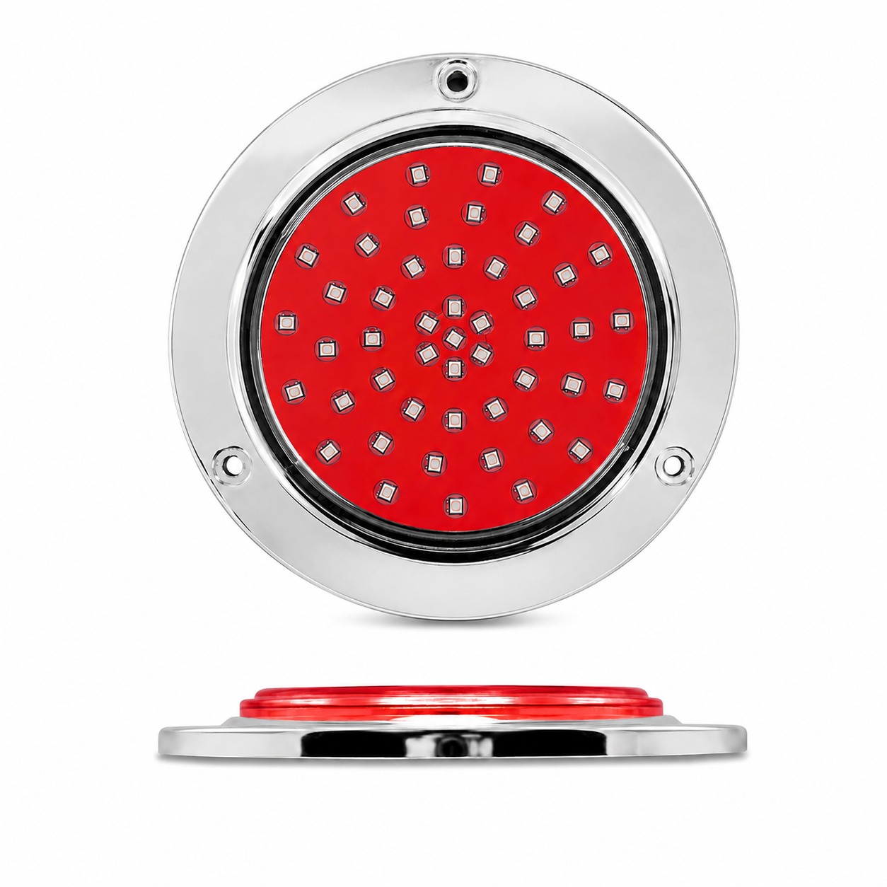 Plafón redondo de 4" con base cromada de 48 LED con funciones 12/24V — Rojo